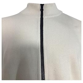 Stone Island-Stone Island Rib Knit Zip Sweater in White Wool-White,Cream