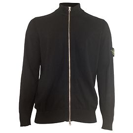 Pull zippé en laine noire à côtes Stone Island Noir