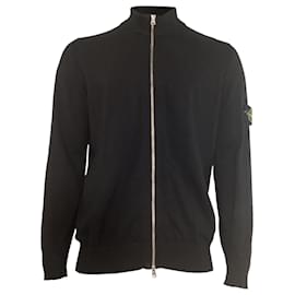 Stone Island-Stone Island Rib Knit Zip Sweater in Black Wool-Black