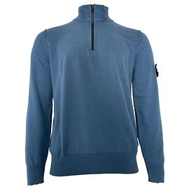 Pull à demi-zip en coton bleu avec motif boussole Stone Island Bleu