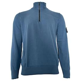 Stone Island-Stone Island Compass-Motif Half Zip Sweater in Blue Cotton-Blue