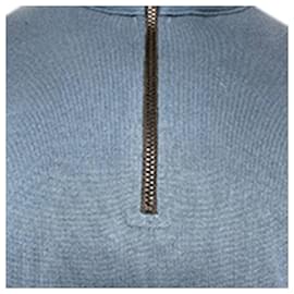Stone Island-Stone Island Compass-Motif Half Zip Sweater in Blue Cotton-Blue