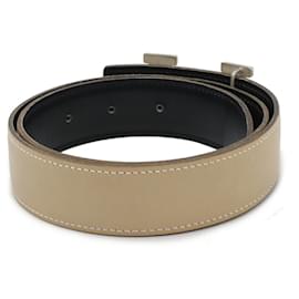 Hermès-Cinto de couro reversível H Hermes preto prateado-Marrom,Bege