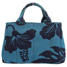 Prada-Prada Canvas Canapa Tote Turquoise Handbag-Blue
