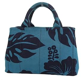 Prada-Prada Canvas Canapa Tote Turquoise Handbag-Blue