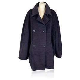 Max Mara Vintage Navy Blue Wool Double Breasted Coat Size 48 IT Blue