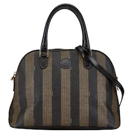Fendi-Sac à main Fendi Pequin 2WAY en PVC cuir marron et noir-Marron