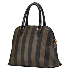 Fendi-Sac à main Fendi Pequin 2WAY en PVC cuir marron et noir-Marron