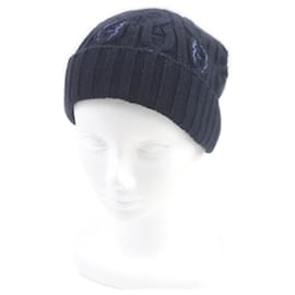 Hermès-Hermes Cashmere Lamb Leather Knit Cap M-Blue