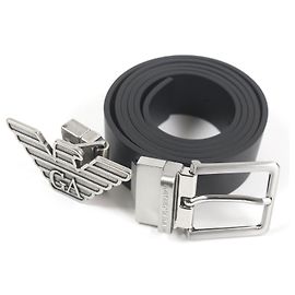 Emporio Armani Leather Belt Silver Black Silvery Metallic