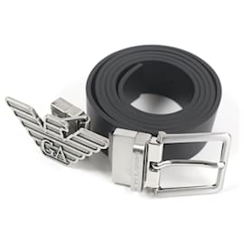Emporio Armani-Emporio Armani Leather Belt Silver Black-Silvery,Metallic