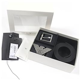 Emporio Armani-Emporio Armani Leather Belt Silver Black-Silvery,Metallic