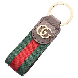 Chaveiro Gucci Ophidia em couro e lona Marrom