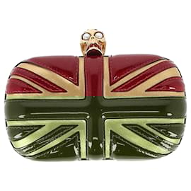 Alexander Mcqueen-Alexander McQueen Britannia Skull Box Clutch Bag in Red Patent Leather -Red
