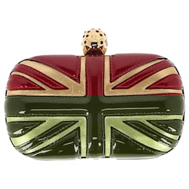 Alexander Mcqueen-Alexander McQueen Britannia Skull Box Clutch Bag in Red Patent Leather -Red