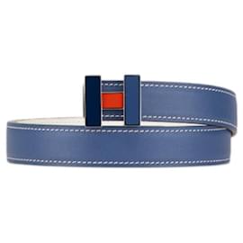 Hermès-Hermes Belt Blue Brighton White Leather-Blue