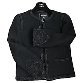 Chanel-Giant CC Hearts Patches Black Tweed Jacket 36 FR-Black