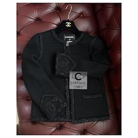 Chanel-Giant CC Hearts Patches Black Tweed Jacket 36 FR-Black