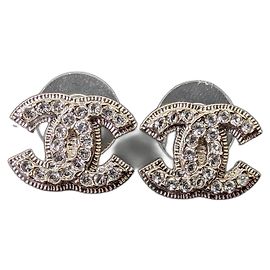 Chanel CC A12V Logo Clássico Atemporal Caixa de Brincos de Cristal SHW CocoMark Prata
