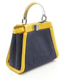 Fendi-Fendi Mini Peekaboo Iconic Denim Leather Handbag-Blue