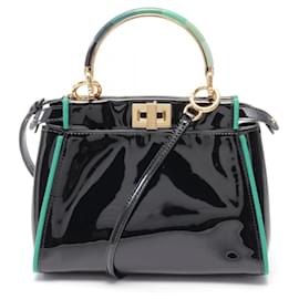 Fendi-Fendi Mini Peekaboo Iconic Patent Leather Handbag-Black