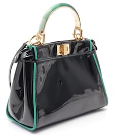 Fendi-Fendi Mini Peekaboo Iconic Patent Leather Handbag-Black