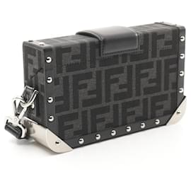 Fendi-Fendi Zucca Canvas Leather Shoulder Bag-Black