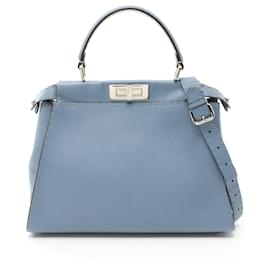 Fendi-Fendi Peekaboo Regular Leather Handbag 8BN290-Blue