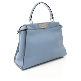 Fendi-Fendi Peekaboo Regular Leather Handbag 8BN290-Blue