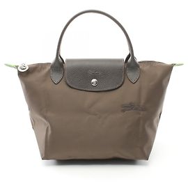 Bolsa Tote Longchamp Le Pliage Green S em nylon e couro Marrom