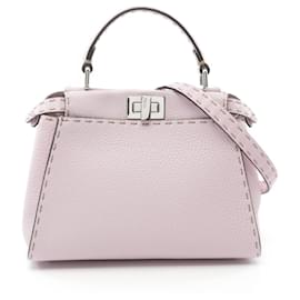 Fendi-Fendi Mini Peekaboo Leather Handbag 8BN244-Pink