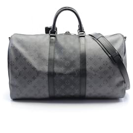 Louis Vuitton-Louis Vuitton Keepall Bandouliere 50 Monogram Eclipse Boston Bag M45392-Grey
