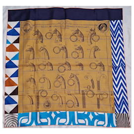 Hermès-Hermès square, horse heads, harness horns, scrolls-Multiple colors