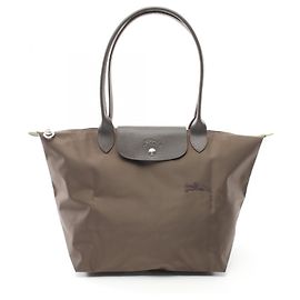 Borsa Tote Longchamp Le Pliage Green L in nylon e pelle Marrone