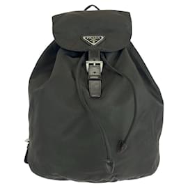 Prada-Prada Nylon Leather Tessuto Logo Backpack-Brown