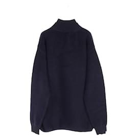 Fendi-Fendi Wool Rayon Pile Knit Top Navy-Blue