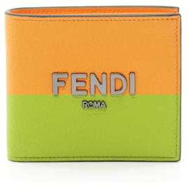 Fendi-Fendi Leather Bifold Wallet Orange-Orange