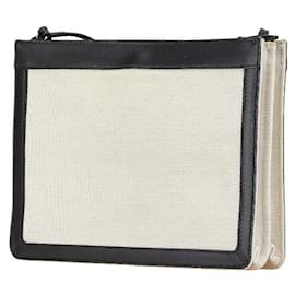 Balenciaga-Balenciaga Canvas Leather Navy Pochette Crossbody-White