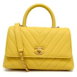 Chanel-Chanel Coco Handle caviar chevron bag new-Yellow