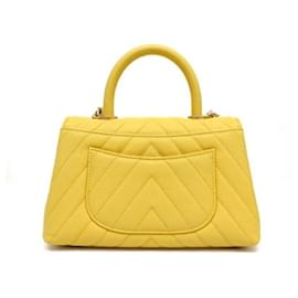 Chanel-Chanel Coco Handle caviar chevron bag new-Yellow