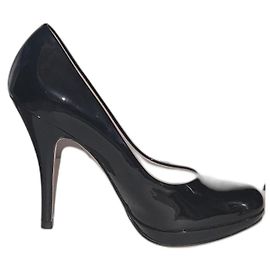 Salvatore Ferragamo Black Shiny Leather Heels 37.5 Black
