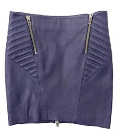 Autre Marque-2ND Day Lamb leather zipped mini biker skirt in dark blue siez S-M-Blue,Dark blue