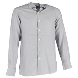 Ermenegildo Zegna- Ermenegildo Zegna Striped Buttoned Long Sleeve Shirt in Grey Cotton-Grey