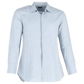 Ermenegildo Zegna- Ermenegildo Zegna Secured Buttoned Long Sleeve Shirt in Blue Cotton-Blue,Light blue