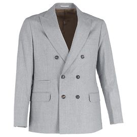 Brunello Cucinelli Double-Breasted Blazer with Pockets in Grey Wool Grey