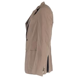 Ermenegildo Zegna- Ermenegildo Zegna Single-Breasted Blazer with Pockets in Brown Cotton-Brown