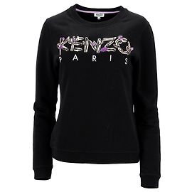 Schwarzer Baumwoll-Pullover mit Kenzo-Logo-Stickerei Schwarz