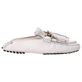 Tod's- Tod's Tassel and Chain Detail Loafers in White Leather-White