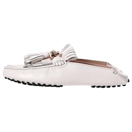 Tod's- Tod's Tassel and Chain Detail Loafers in White Leather-White