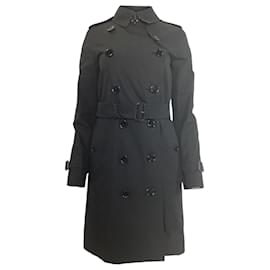 Burberry-Burberry Mid-length Kensington Heritage Trench Coat in Black Cotton-Black